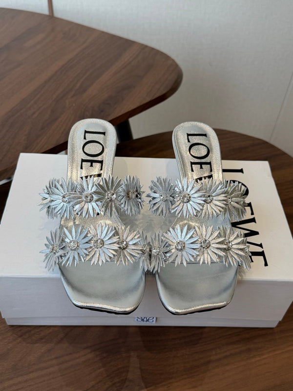 Loew Paula's Ibiza Petal Flower Sandals Silver Leather 889898