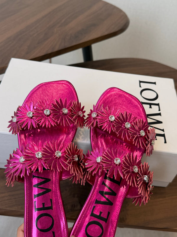 Loew Paula's Ibiza Petal Flower Flat Sandals Pink Leather 889892