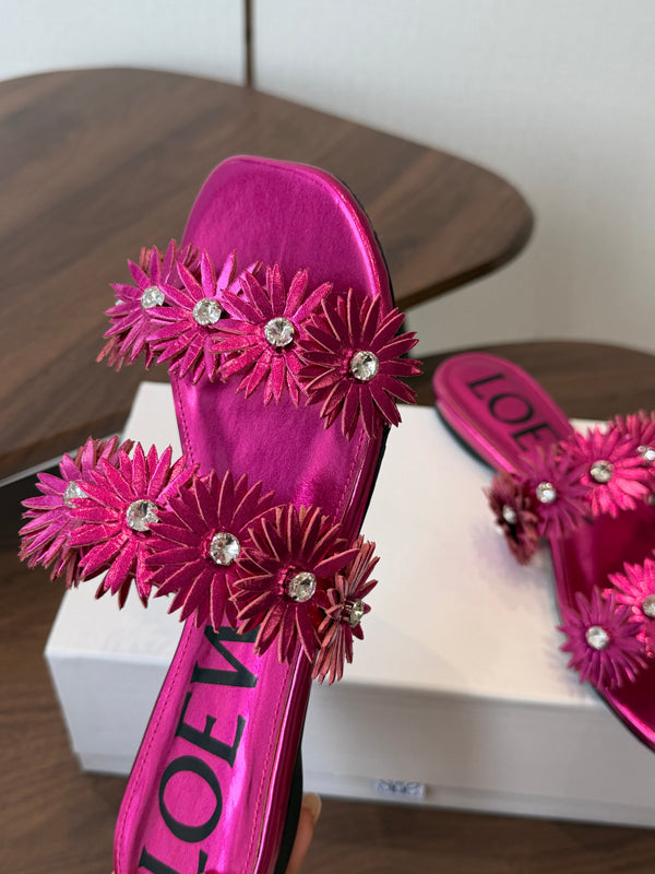 Loew Paula's Ibiza Petal Flower Flat Sandals Pink Leather 889892