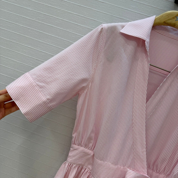 CD Dioriviera D-Stripes Ruffled Dress Pink White Polyester 401921