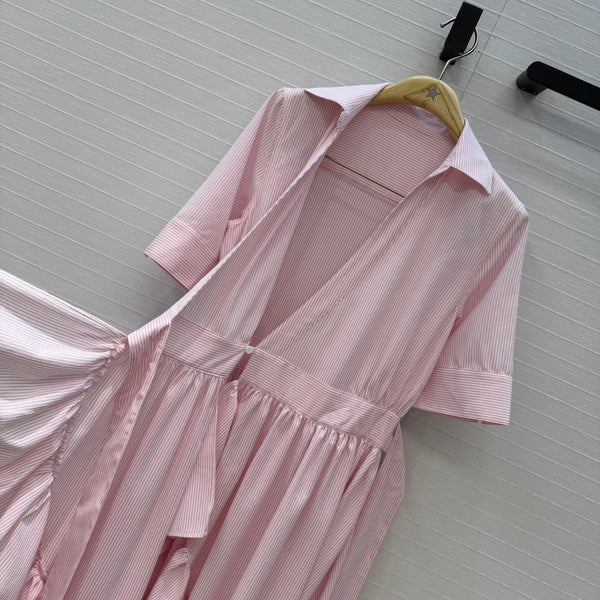 CD Dioriviera D-Stripes Ruffled Dress Pink White Polyester 401921