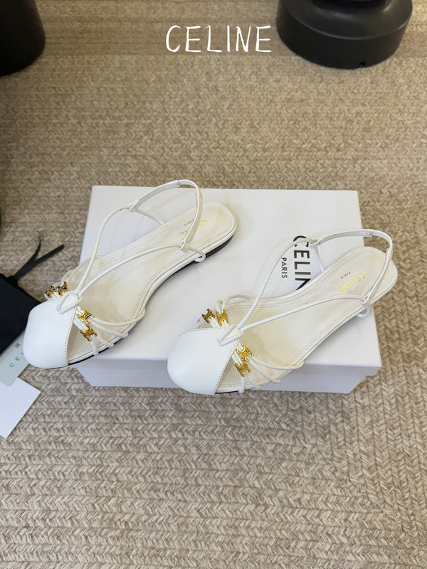 CL Gelie Flat Sandals White Calfskin Leather 891051