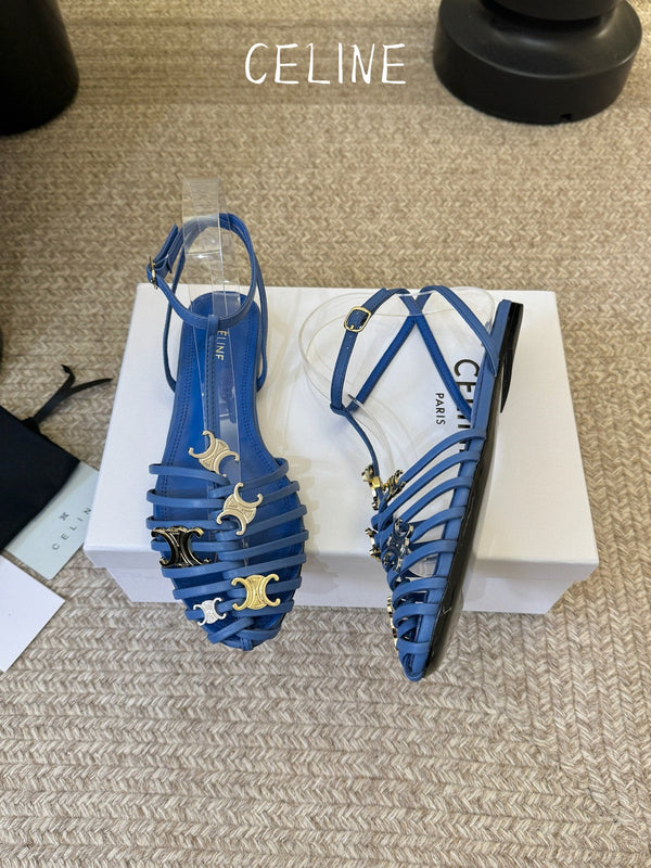 CL Triomphe Ankle Strap Sandals Blue Calfskin Leather 891057