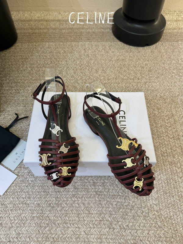 CL Triomphe Ankle Strap Sandals Burgundy Calfskin Leather 891056