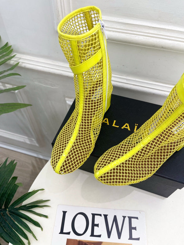 Alaia Boots 5.5cm Fishnet Ankle Boots Yellow Mesh Patent Leather 892044
