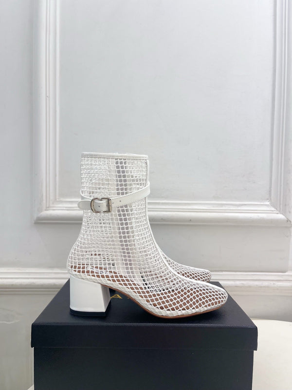 Alaia Boots 5.5cm Fishnet Ankle Boots White Mesh Patent Leather 892043