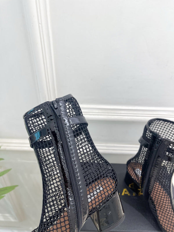 Alaia Boots 5.5cm Fishnet Ankle Boots Black Mesh Patent Leather 892042