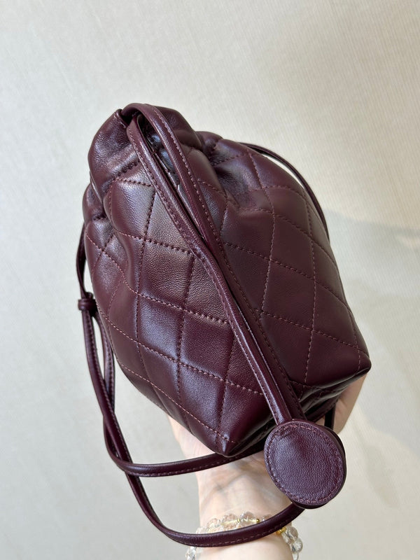 CC Drawstring Bag 22cm Burgundy Lambskin Leather