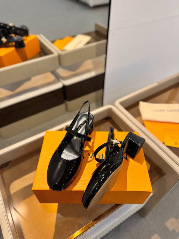 LV Romy Slingback Pumps Black Patent Leather 893596