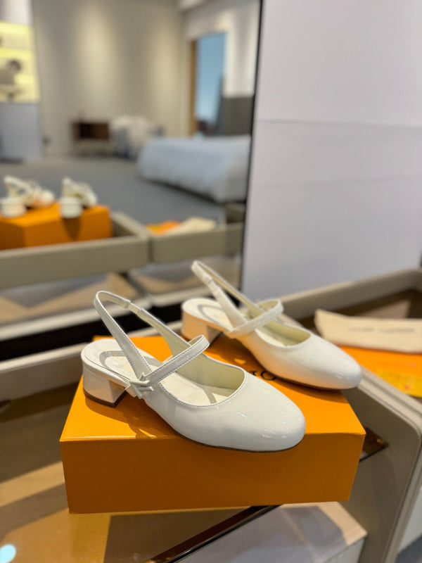 LV Romy Slingback Pumps White Patent Leather 893594