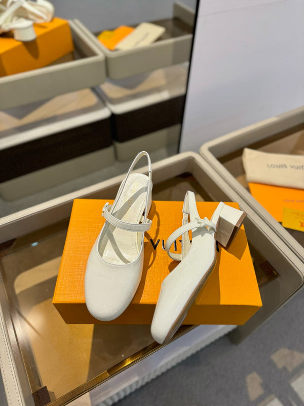 LV Romy Slingback Pumps White Patent Leather 893594
