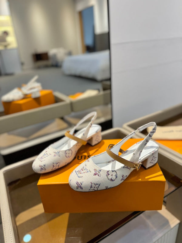 LV Romy Slingback Pumps White Multicolore Monogram Canvas 893590