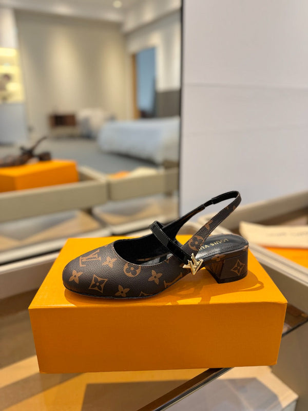 LV Romy Slingback Pumps Brown Monogram Leather 893588
