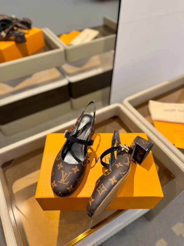 LV Romy Slingback Pumps Brown Monogram Leather 893588