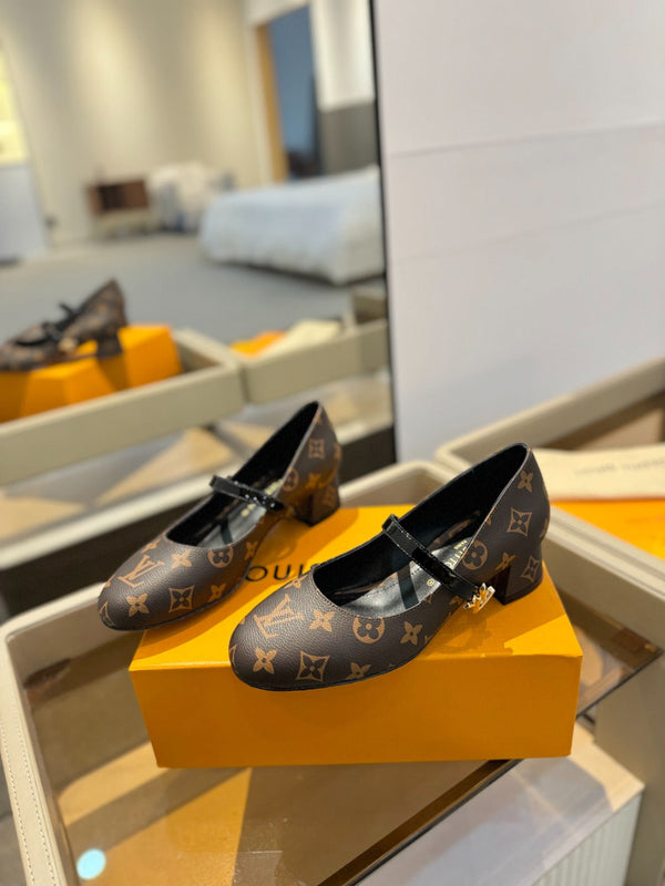 LV Romy Mary Jane Pumps Brown Monogram Leather 893584