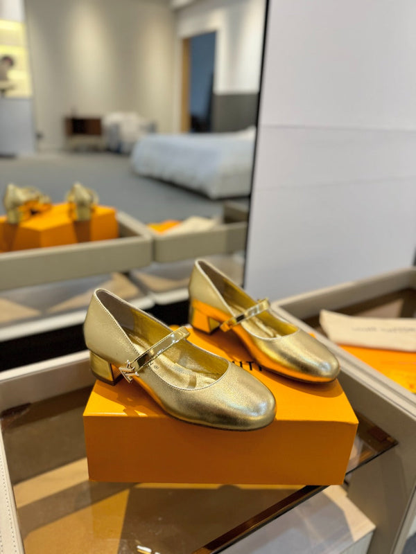 LV Romy Mary Jane Pumps Gold Metallic Leather 893580