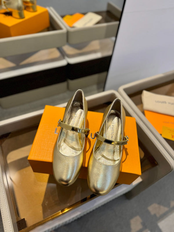 LV Romy Mary Jane Pumps Gold Metallic Leather 893580