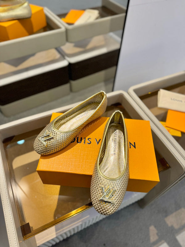 LV Shake Perforated Ballet Flats Gold Calfskin 893575