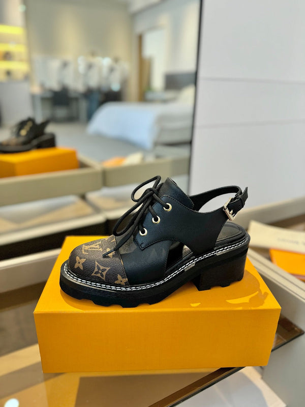 LV Platform Sandal Derbies Black Monogram Calfskin 893571