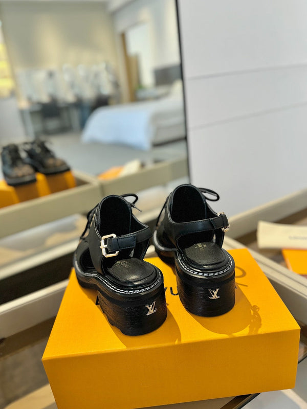 LV Platform Sandal Derbies Black Monogram Calfskin 893571