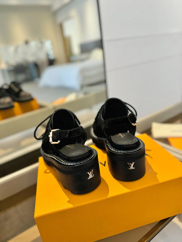 LV Platform Sandal Derbies Black Monogram Suede 893569