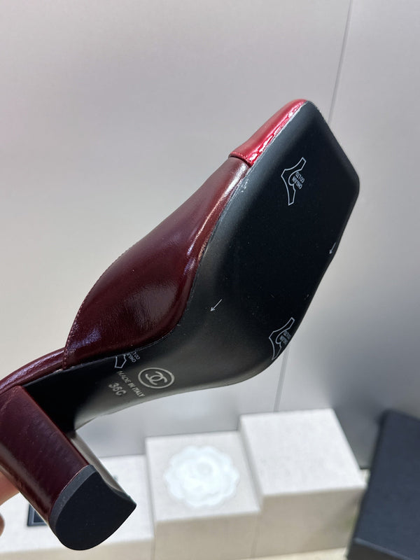 CC Cap Toe Mules 90mm Burgundy Patent Leather 896856