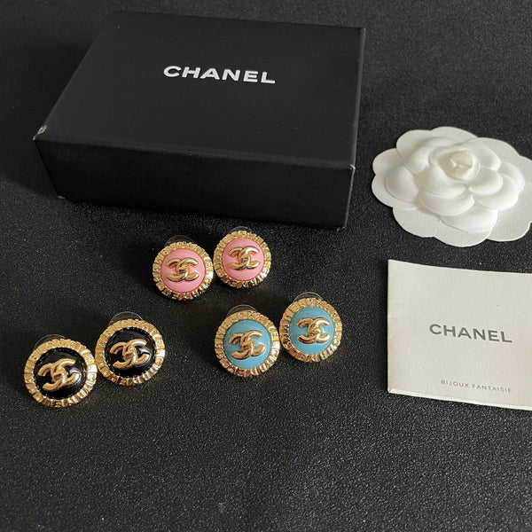 CC Round Stud Earrings Enamel 65965