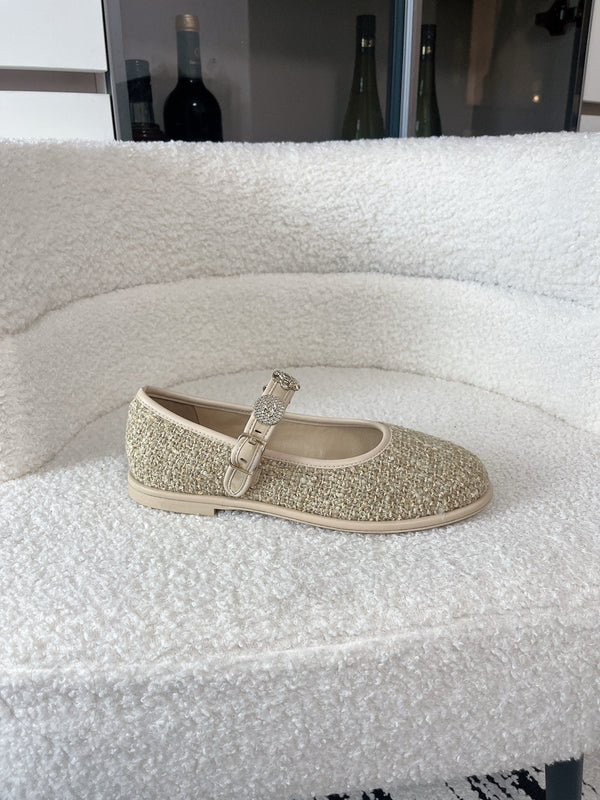 CC 26A Charm Mary Jane Ballet Flats Beige Tweed 900756