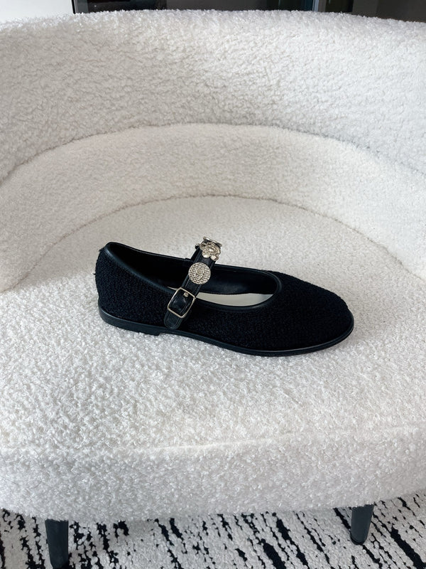 CC 26A Charm Mary Jane Ballet Flats Black Tweed 900755