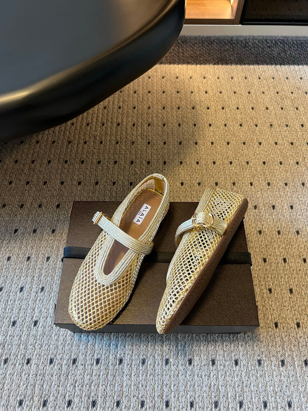 Alaia 26ss Fishnet Ballet Flats Mesh