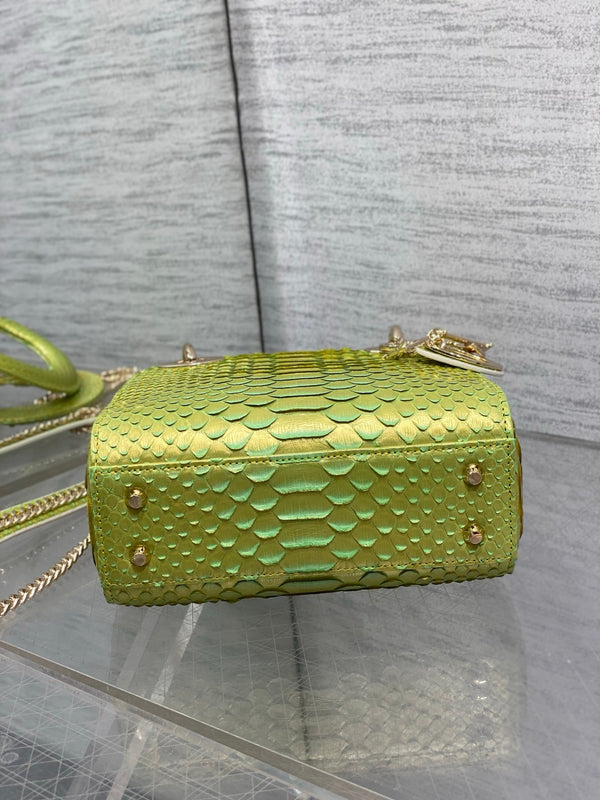 CD Mini Lady Dior Bag 17cm Green Snakeskin Leather GHW 159994