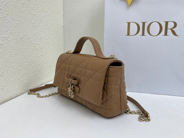 CD My Tender Top Handle Mini Bag 21cm Brown Macrocannage Leather 159479