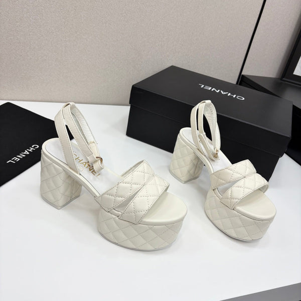CC Platform Sandals White Quilted Lambskin 912866
