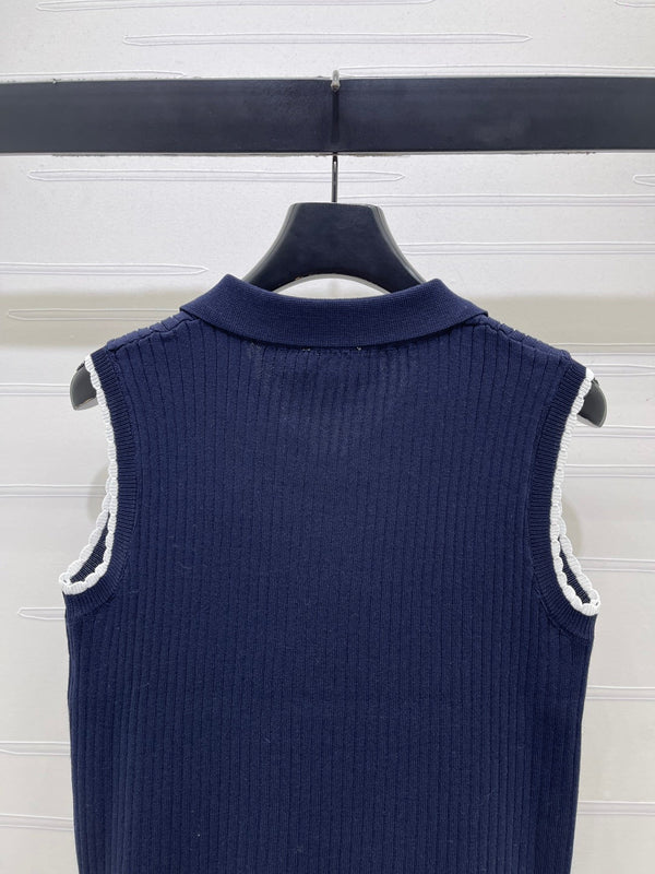CC Sleeveless Polo Knit Top Wool 406473