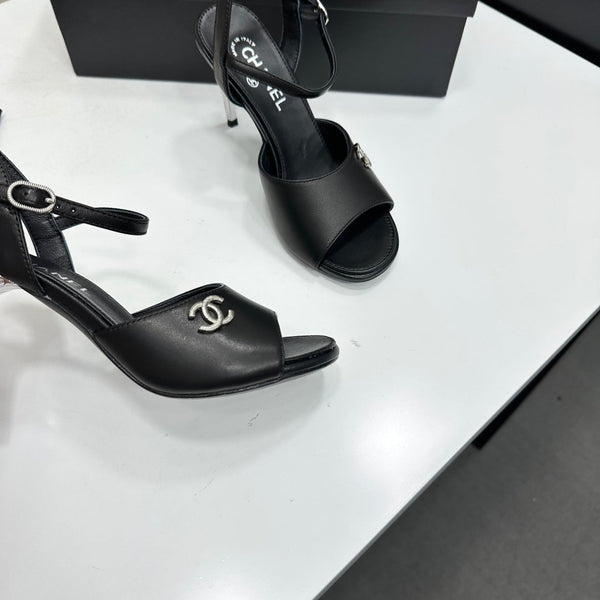 CC Slingback Heel Sandals Black Leather 925716