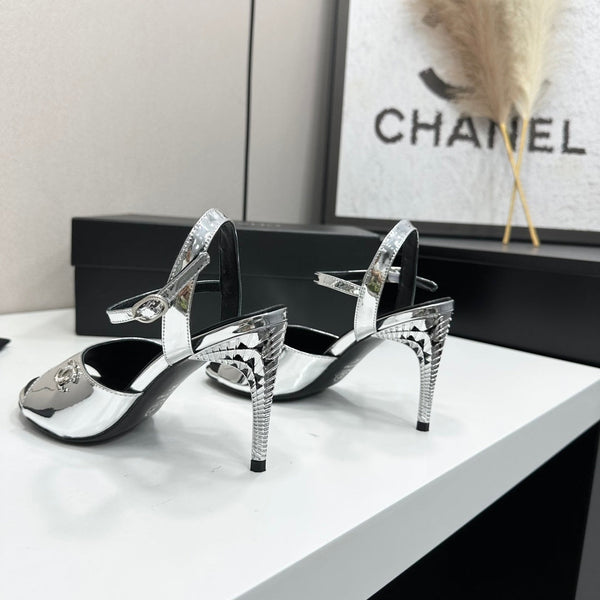 CC Slingback Heel Sandals Silver Mirror Leather 925715