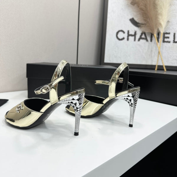 CC Slingback Heel Sandals Gold Mirror Leather 925714