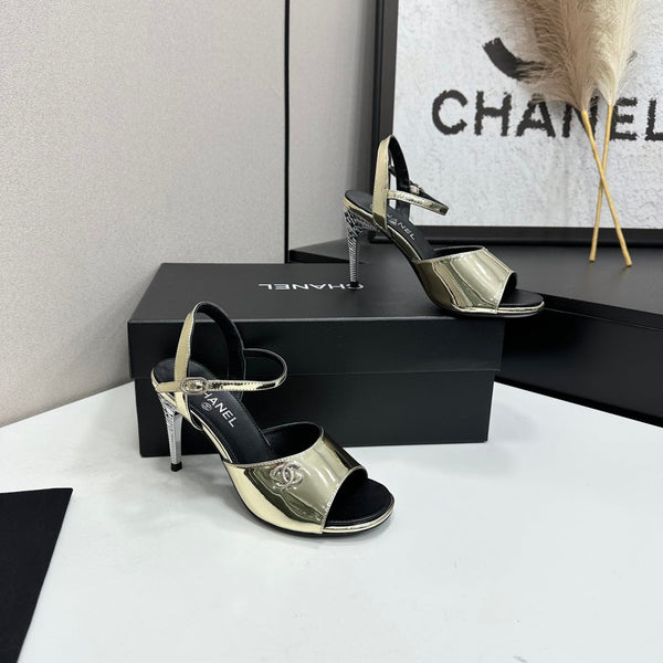 CC Slingback Heel Sandals Gold Mirror Leather 925714