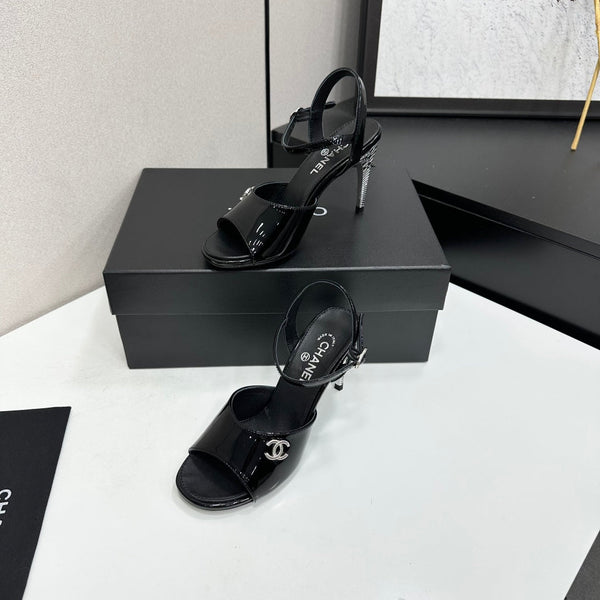 CC Slingback Heel Sandals Black Patent Leather 925713