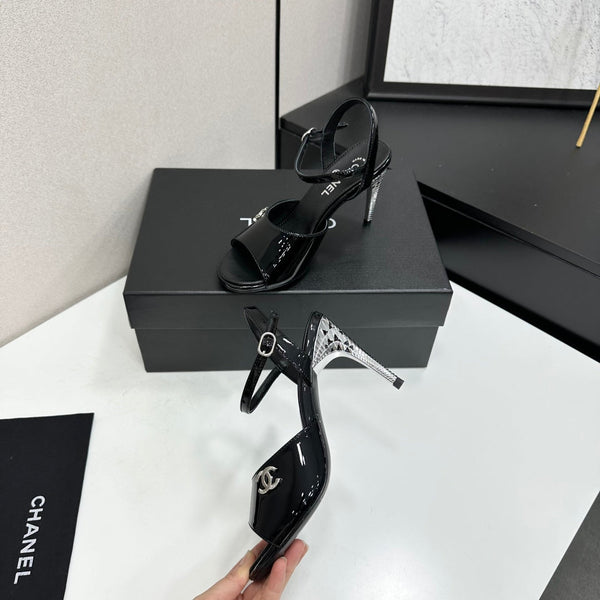 CC Slingback Heel Sandals Black Patent Leather 925713