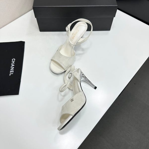 CC Slingback Heel Sandals White Suede Leather 925651