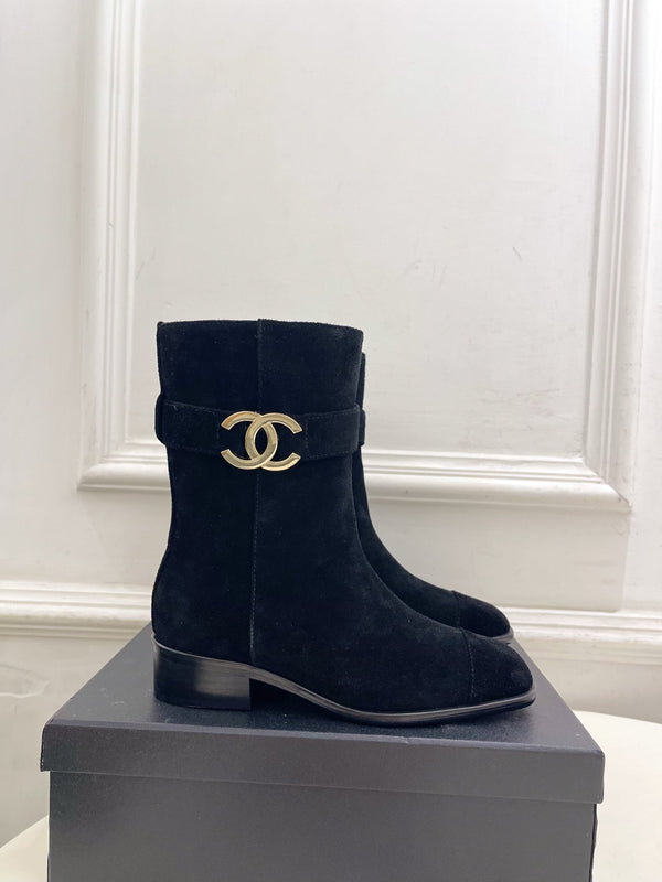 CC Double C Ankle Boots 3.5CM Black Suede Leather 946905