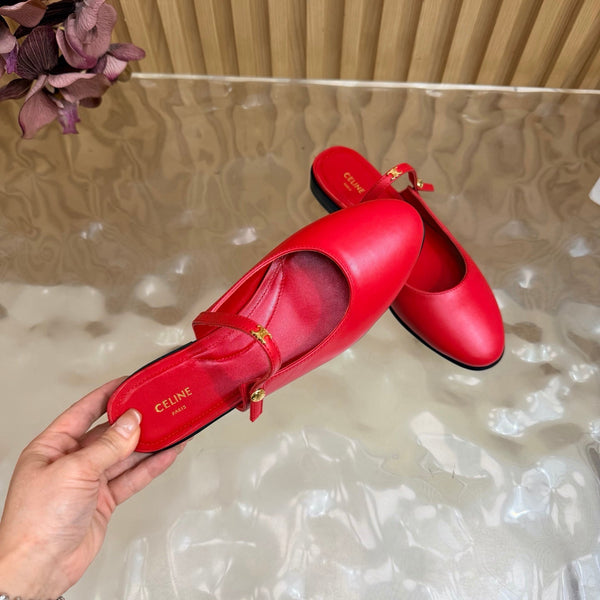 CE Macaron Triomphe Button Mules Ultra Red Leather 949379