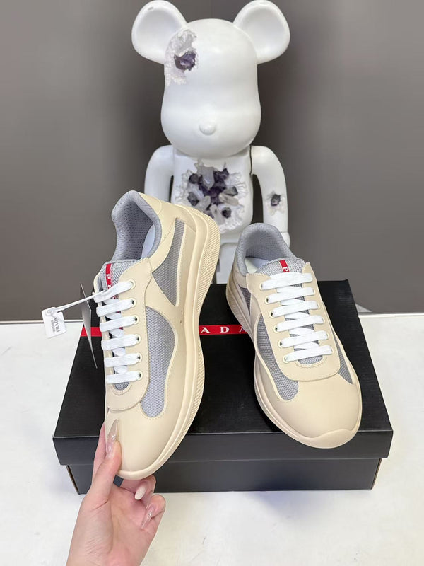 Prad America's Cup Logo Tag Sneakers Cream Soft Rubber & Bike Fabric 951922
