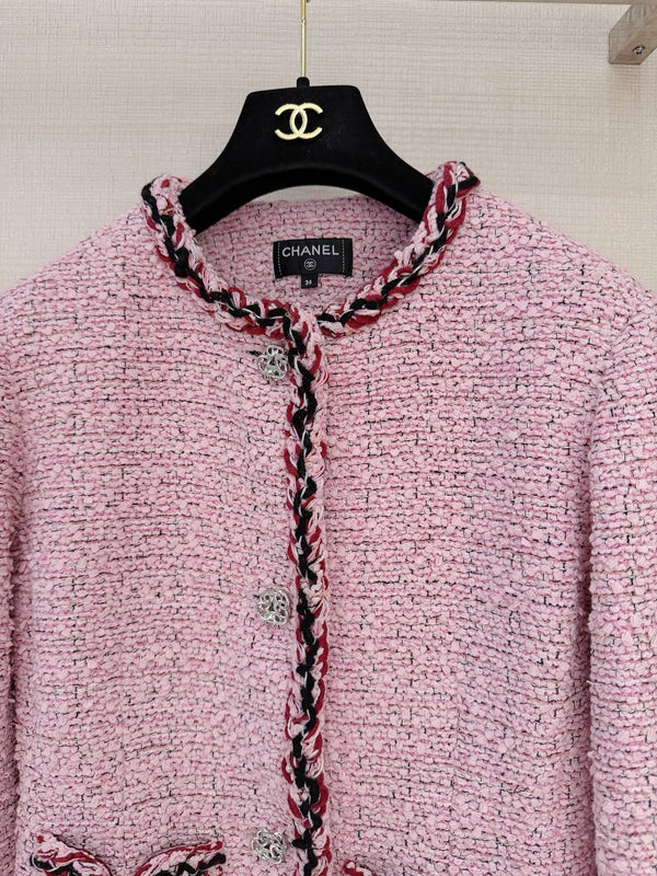 CC 26S Cropped Jacket Silver Buttons Pink Tweed 417599