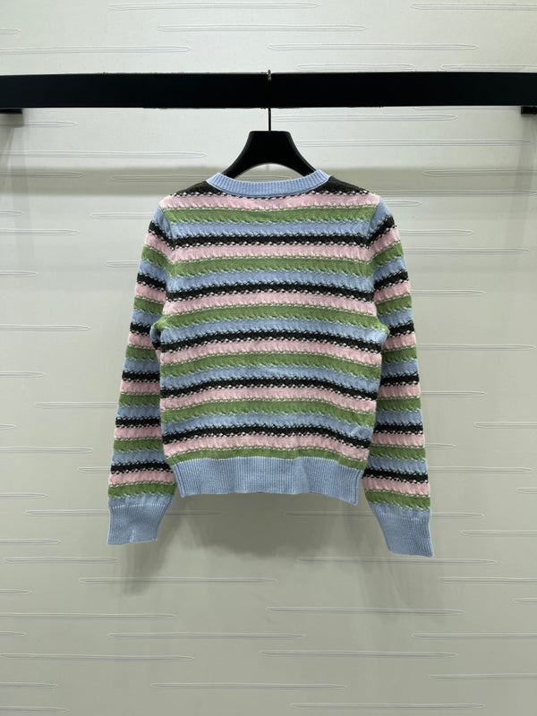 CC 26FW Striped Cardigan Double C Buttons Wool Knit 417669