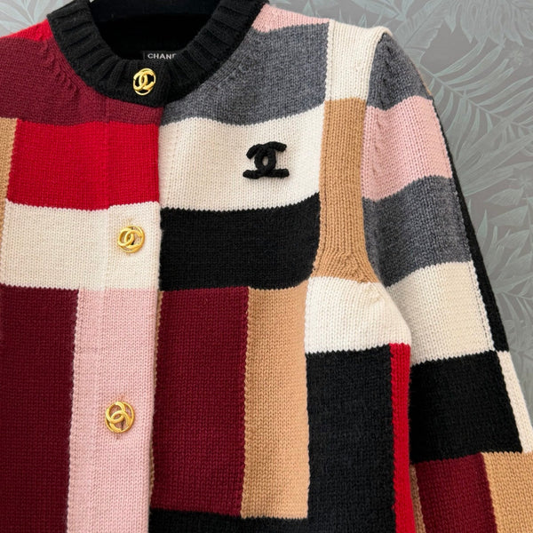 CC Plaid Cardigan Gold Buttons Wool 417536