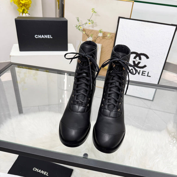 CC Lace-Up Ankle Boots 5CM Black Quilted Leather 958903