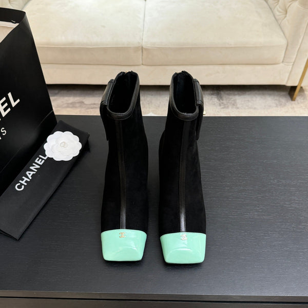 CC Ankle Boots White Square Toe Black Mint Blue Suede Leather 958074