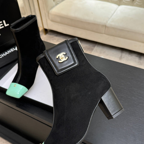 CC Ankle Boots White Square Toe Black Mint Blue Suede Leather 958074